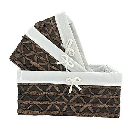 Small Wicker Rectangle Basket,Natural Water Hyacinth Baskets Set of 3