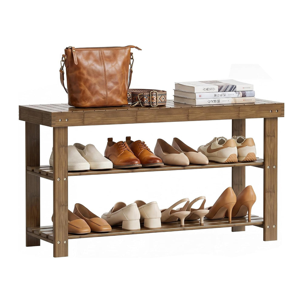 SMIBUY Bamboo Shoe Rack Bench, 3-Tier Shoe Organizer Storage Shelf for Entryw...