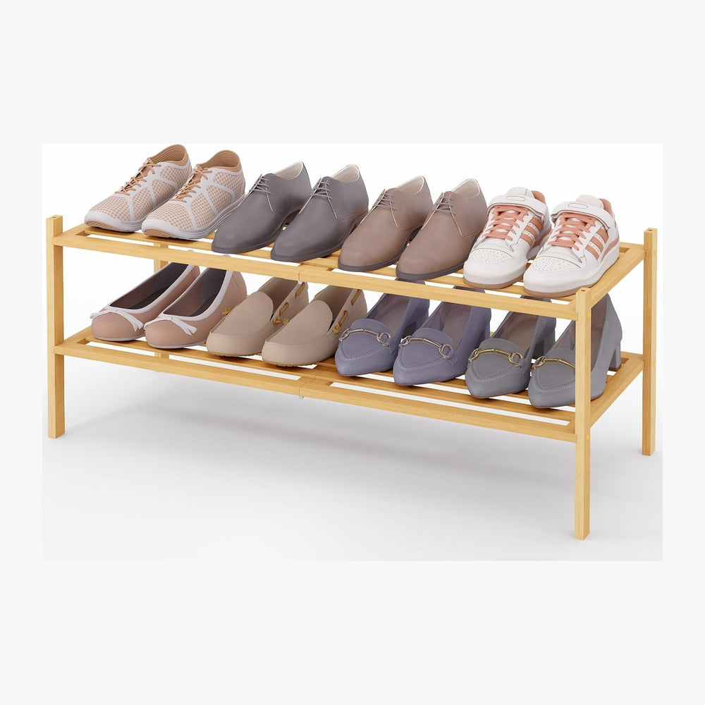 Smiry Bamboo Shoe Rack, 5 Horizontal Slats, 2 Tier - 33.9" Wide, Natural