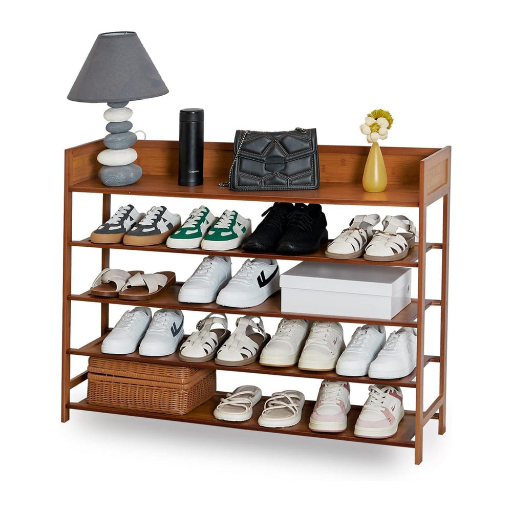 SOBIBO Bamboo Shoe Rack for Closet, 5-Tier Shoe Organizer, Brown, 39.4''