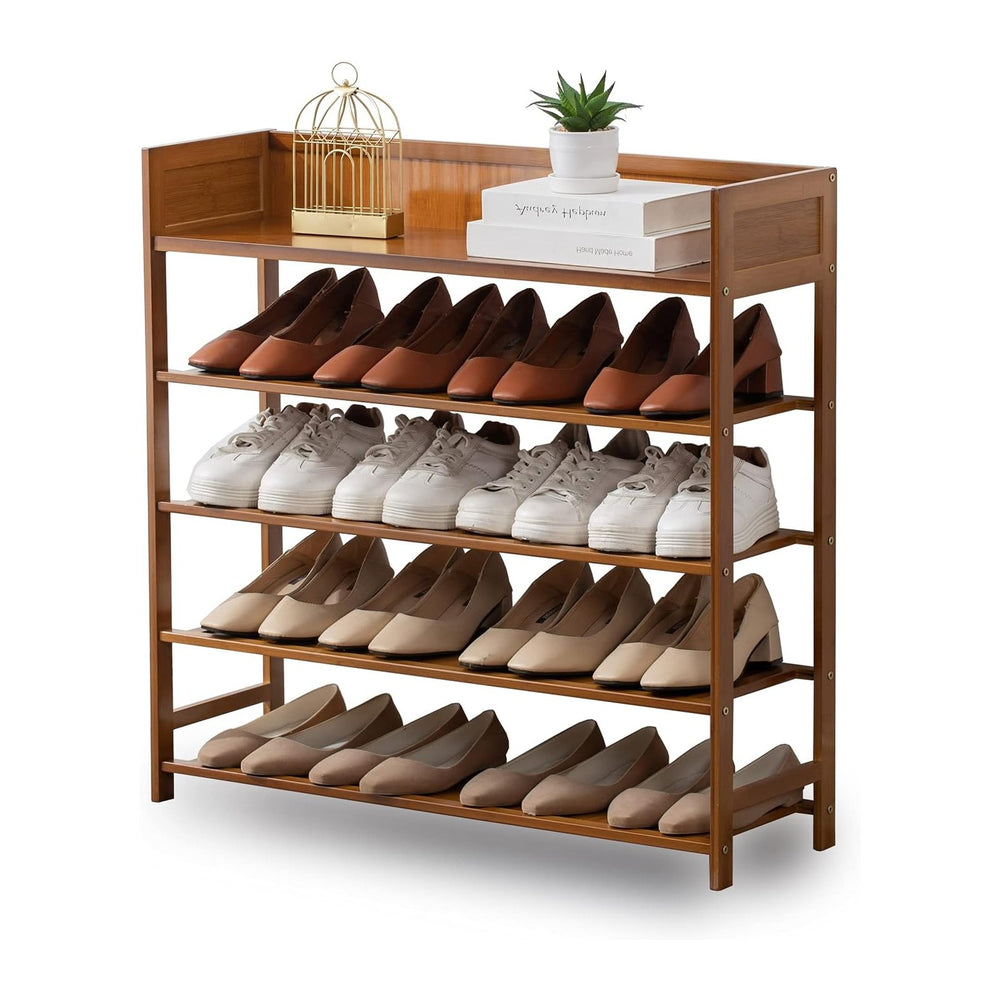SOBIBO Bamboo Shoe Rack for Closet, 5-Tier Shoe Organizer, Brown, 31.5''