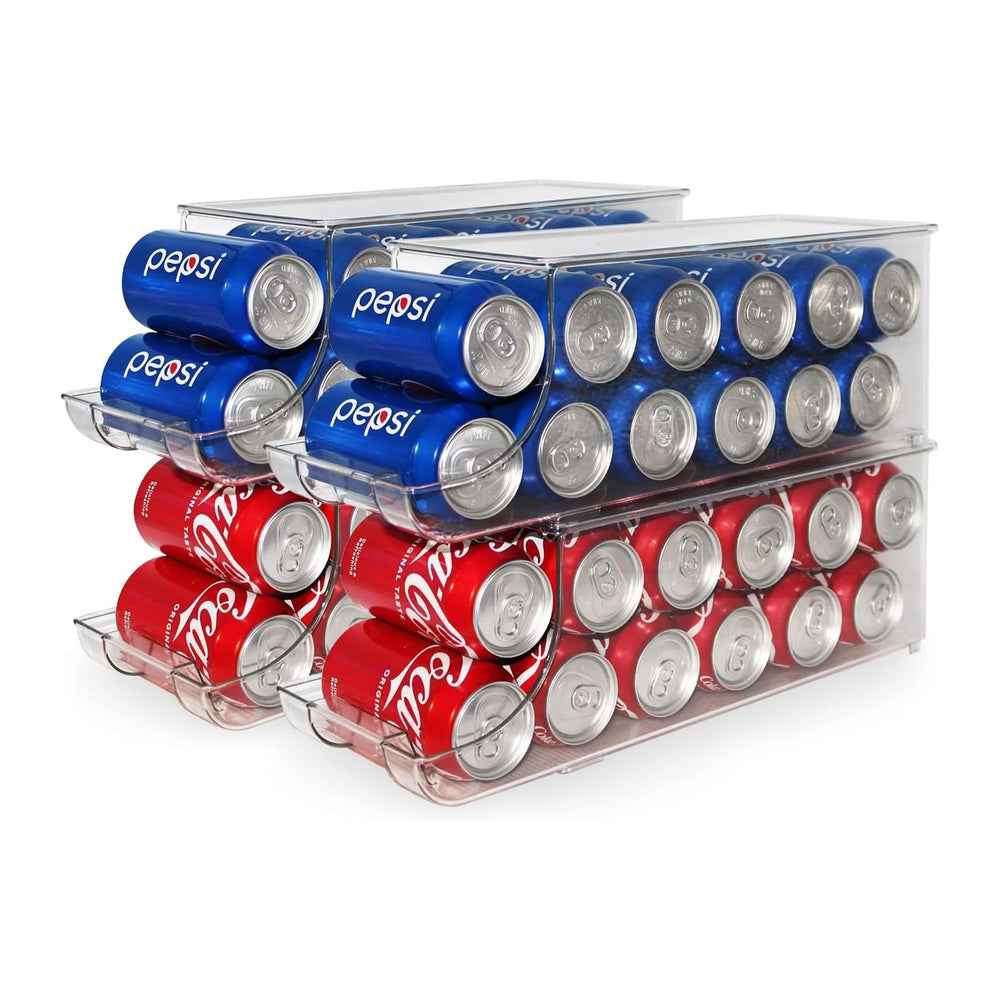 Soda Can Organizer with Lids, Stackable Soda Can Dispenser for Refrigerator, ...