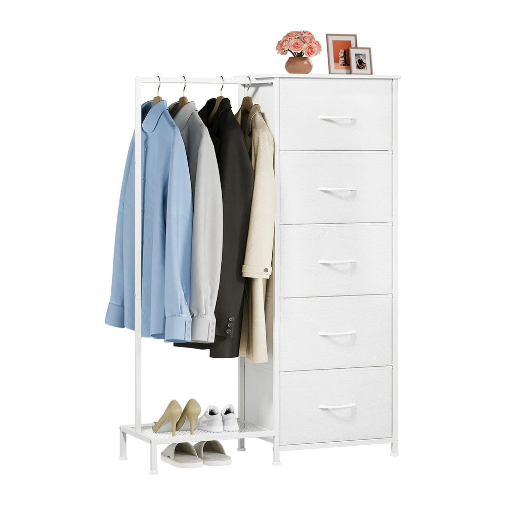 Somdot Dresser with Hanging Rack, 5 Drawers Small Closet for Bedroom