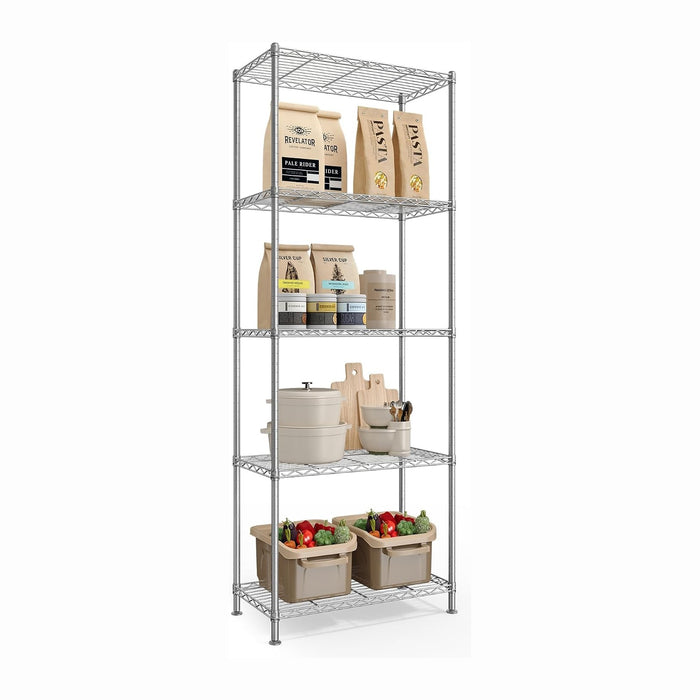 SONGMICS 5-Tier Storage Shelves, Adjustable Wire Shelving Unit, 8 Hooks