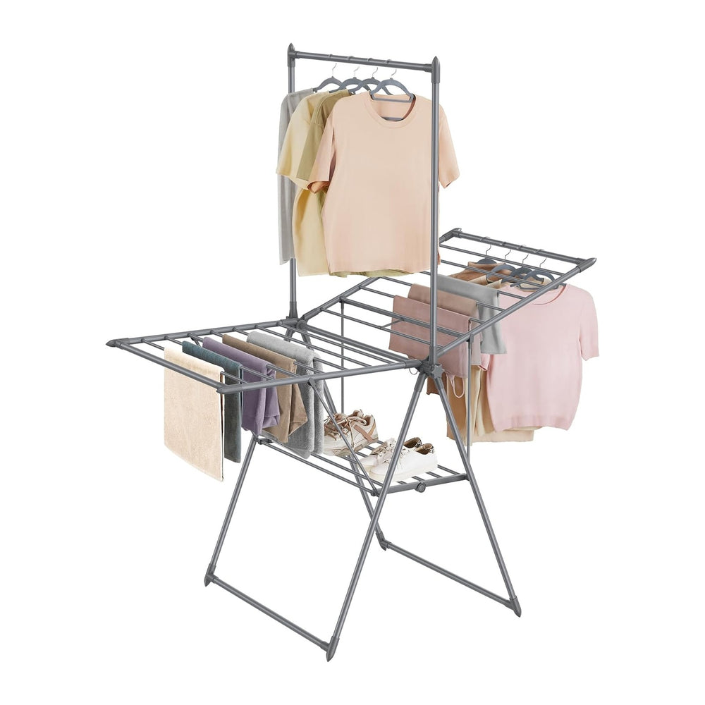 SONGMICS HOME Clothes Drying Rack, Foldable 2-Level Free-Standing Airer