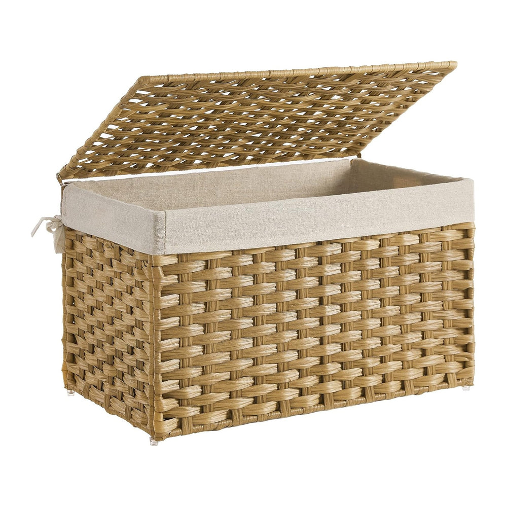 SONGMICS Woven Storage Basket with Lid, 17.2 Gallon (65L), Foldable