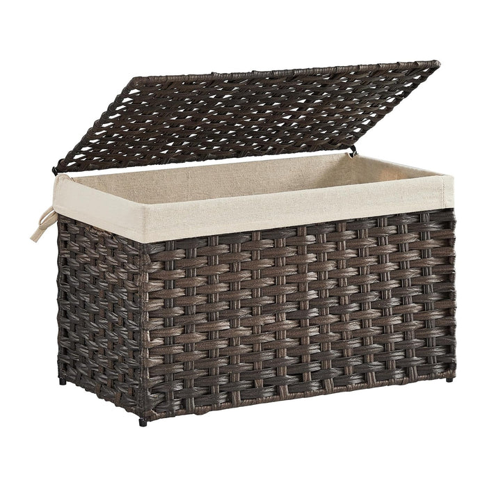 SONGMICS Woven Storage Basket with Lid, 17.2 Gallon (65L), Foldable