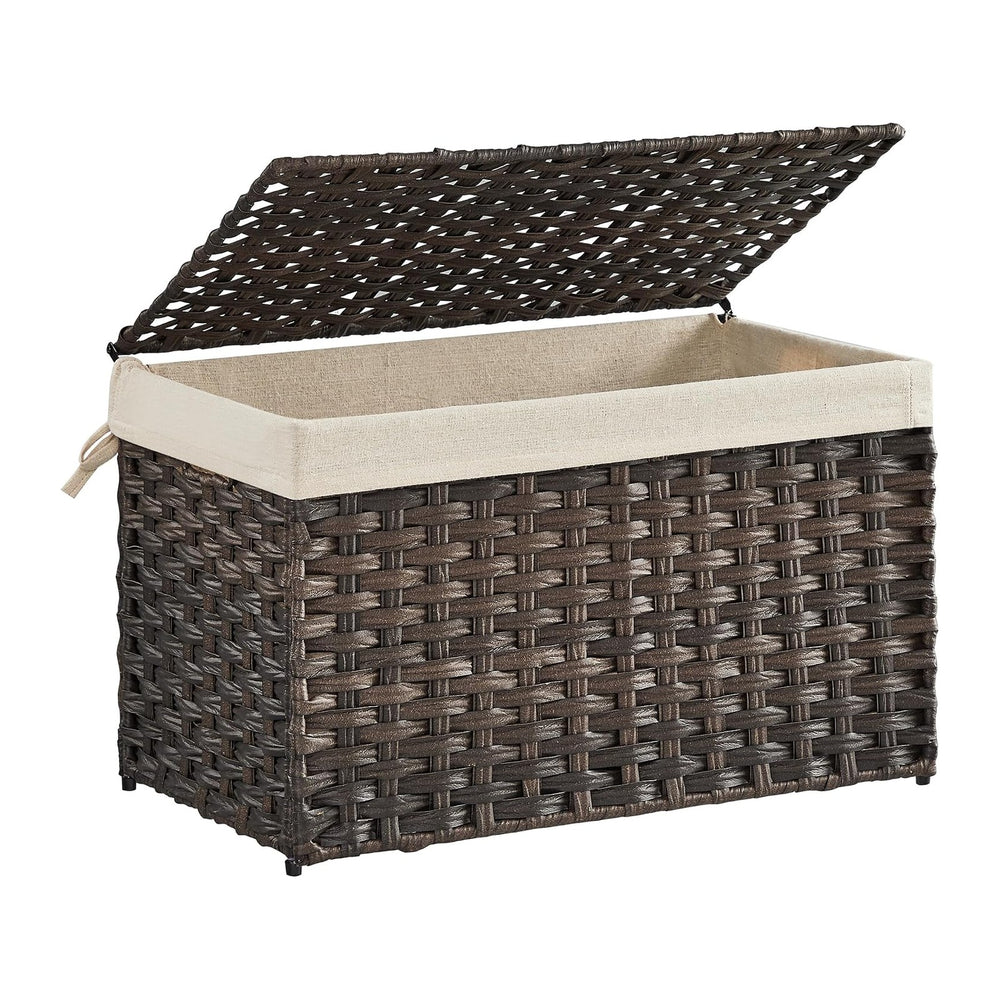 SONGMICS Woven Storage Basket with Lid, 17.2 Gallon (65L), Foldable