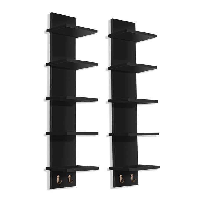 Sorbus 5-Tier Floating Wall Shelf with Hooks, 31 Inch (2 Pack, Black)