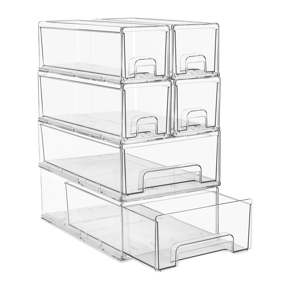 Sorbus Clear Stackable Storage Drawers with Handles (2 Medium + 4 Small)