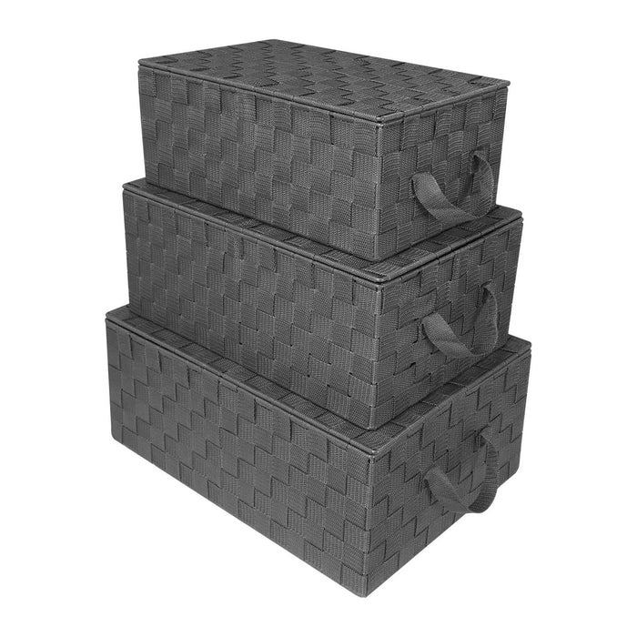 Sorbus Woven Storage Basket with Lid, Set of 3 (Gray)