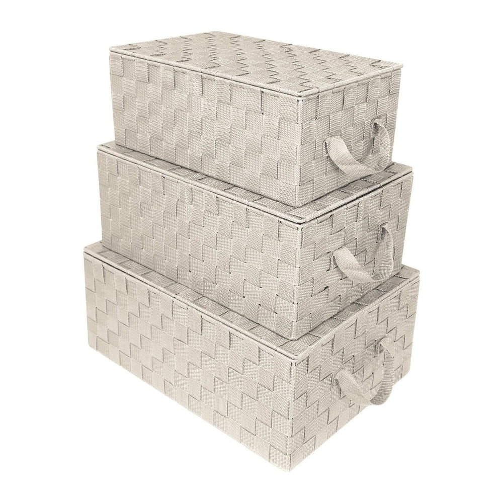 Sorbus Woven Storage Basket with Lid, Set of 3 (Beige)