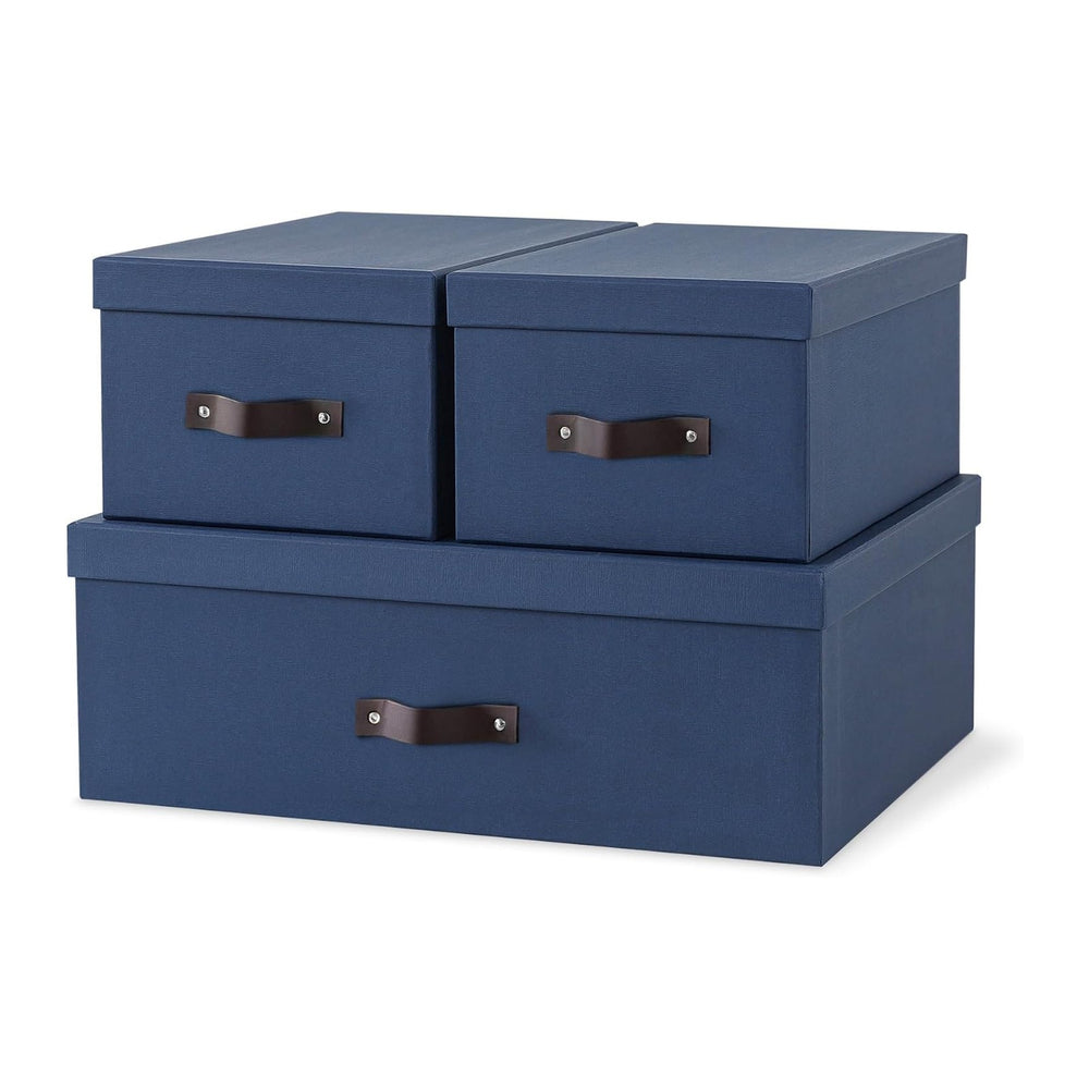 Soul & Lane - Decorative Storage Boxes with Handles, Set of 3, Navy
