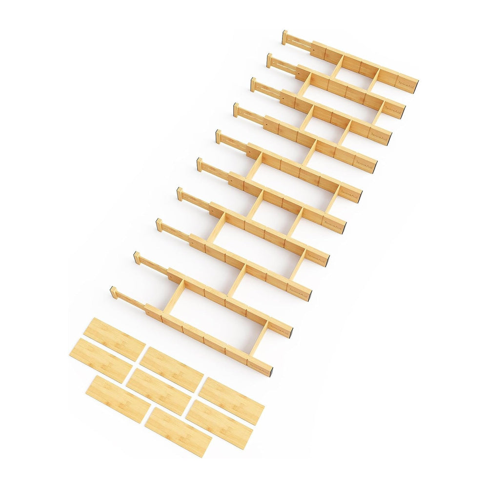 SpaceAid Bamboo Drawer Dividers with Inserts and Labels, Kitchen Adjustable D...