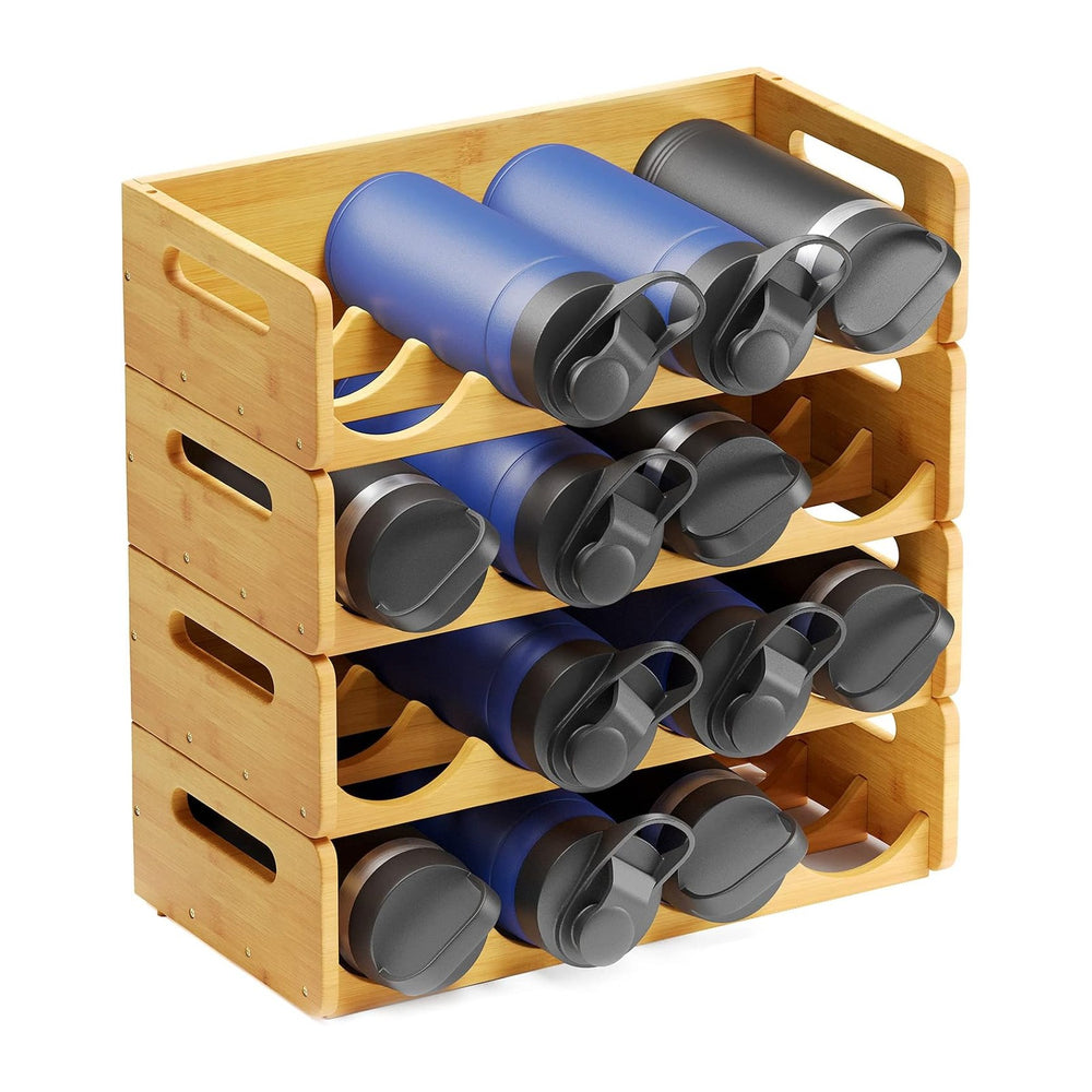 SpaceAid Bamboo Water Bottle Organizer with Labels, Kitchen Pantry Water Bott...