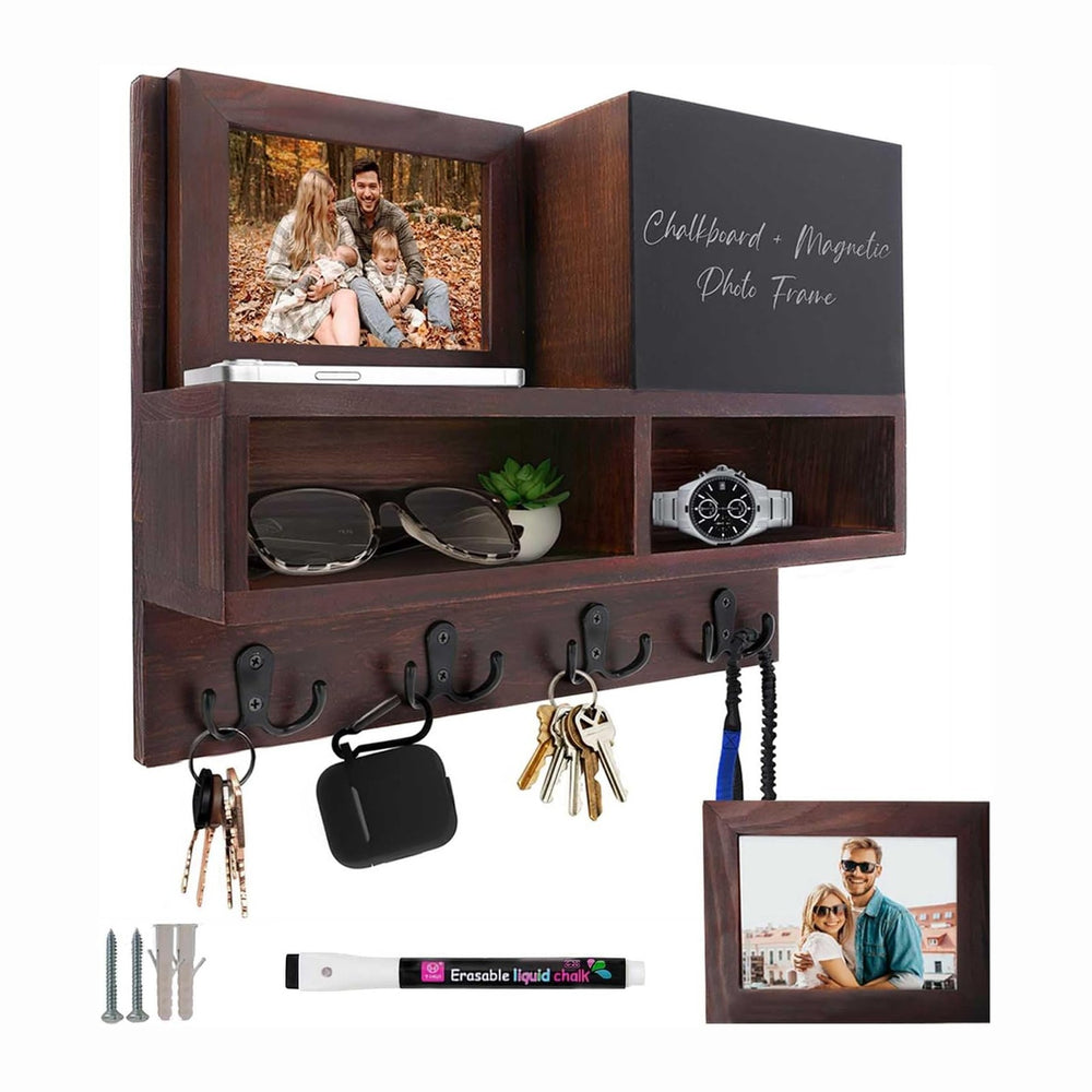 Spacelog Key and Mail Holder for Wall with Chalkboard – Magnetic Photo Frame ...
