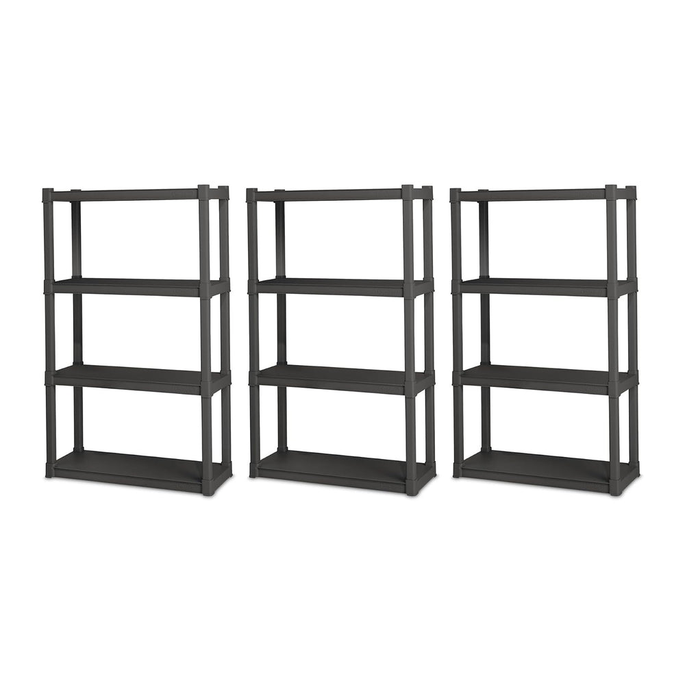 Sterilite 4 Shelf Unit, Heavy-Duty Plastic Utility Storage Rack, 3-Pack