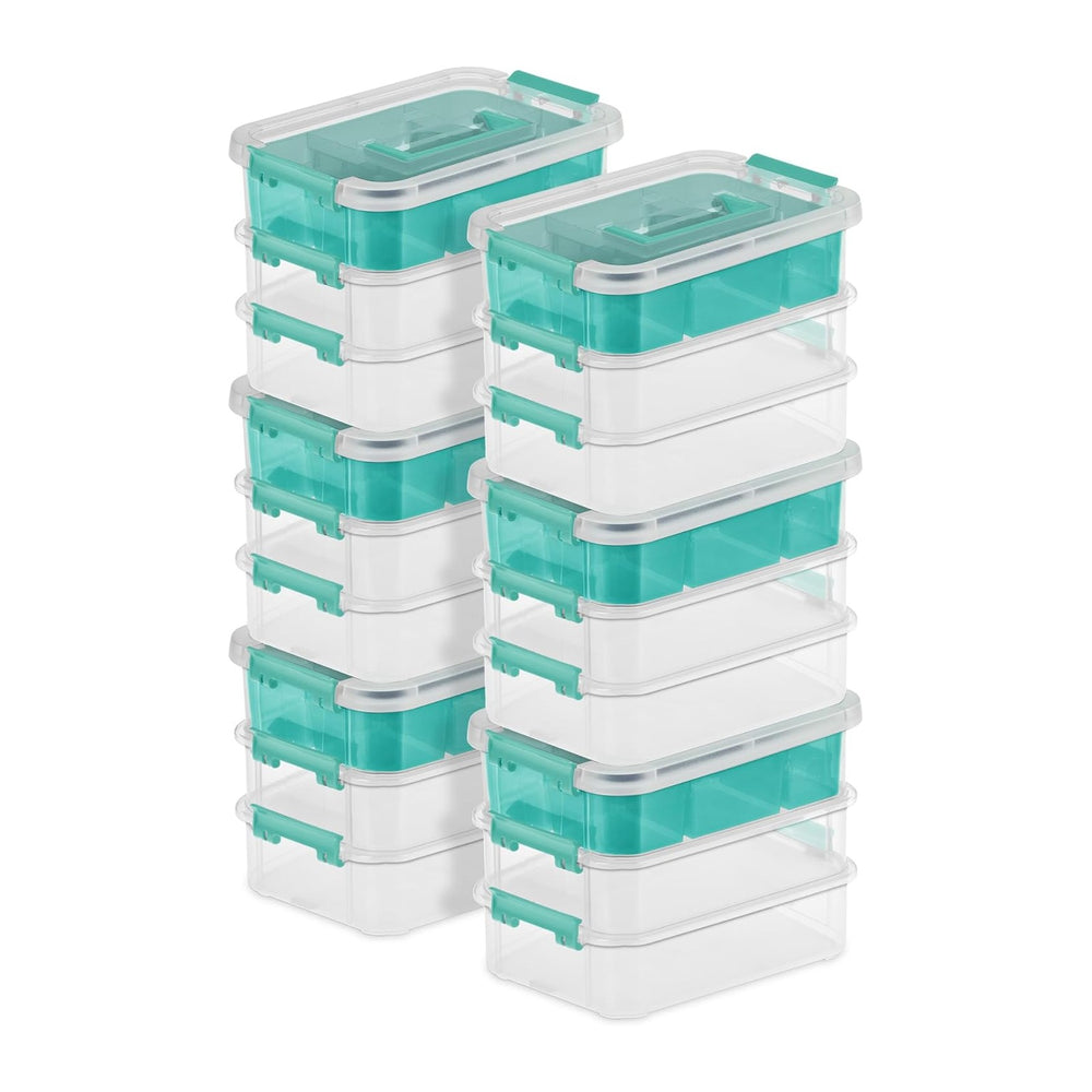 Sterilite Stack & Carry 3 Layer Handle Box, Small Latch Bins, Clear, 6 Pack