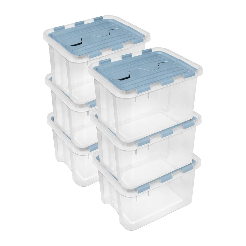 SteriliteHinged Lid Storage Box Plastic Container, 60 Quart, 6 Pack