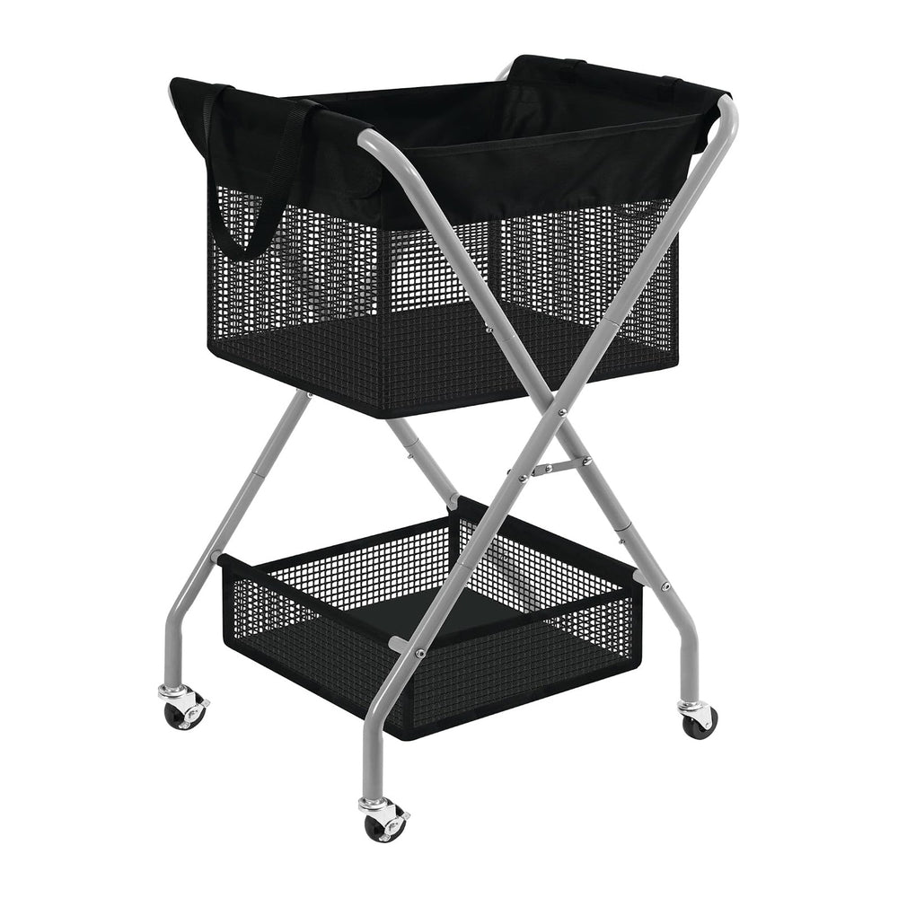 STO STO 2-Tier Foldable Laundry Cart with Wheels, 75L Tall Rolling Laundry Ha...