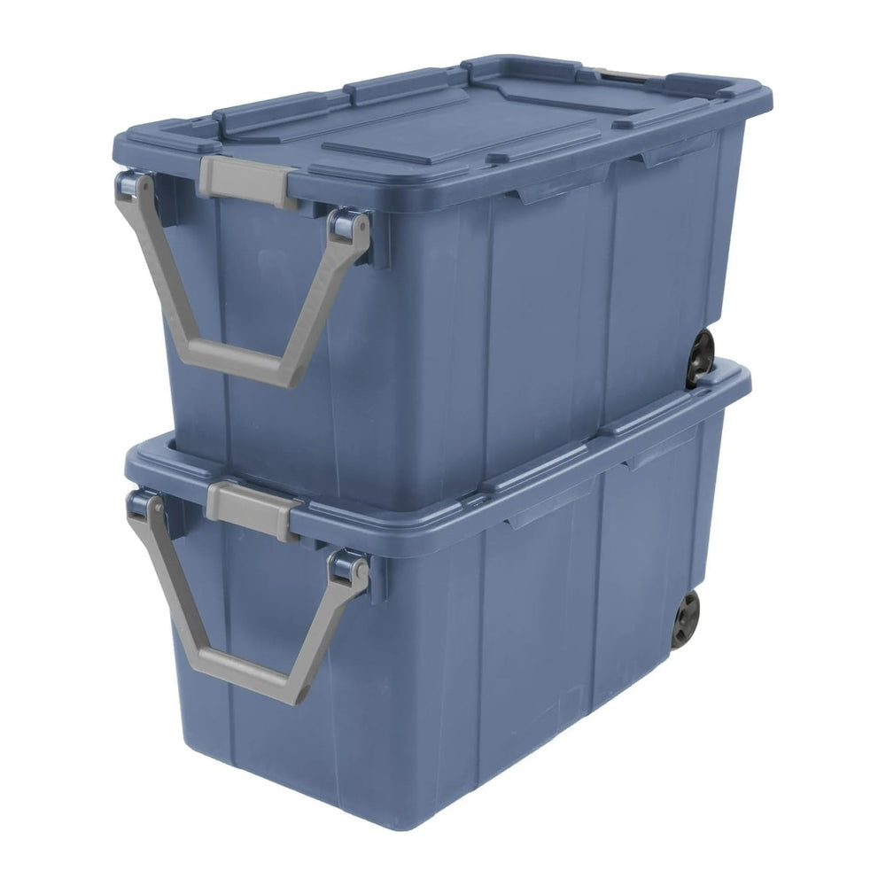Storage Bin 40 Gallon 160 Qt Wheeled Industrial Tote Plastic Rolling Stacker ...