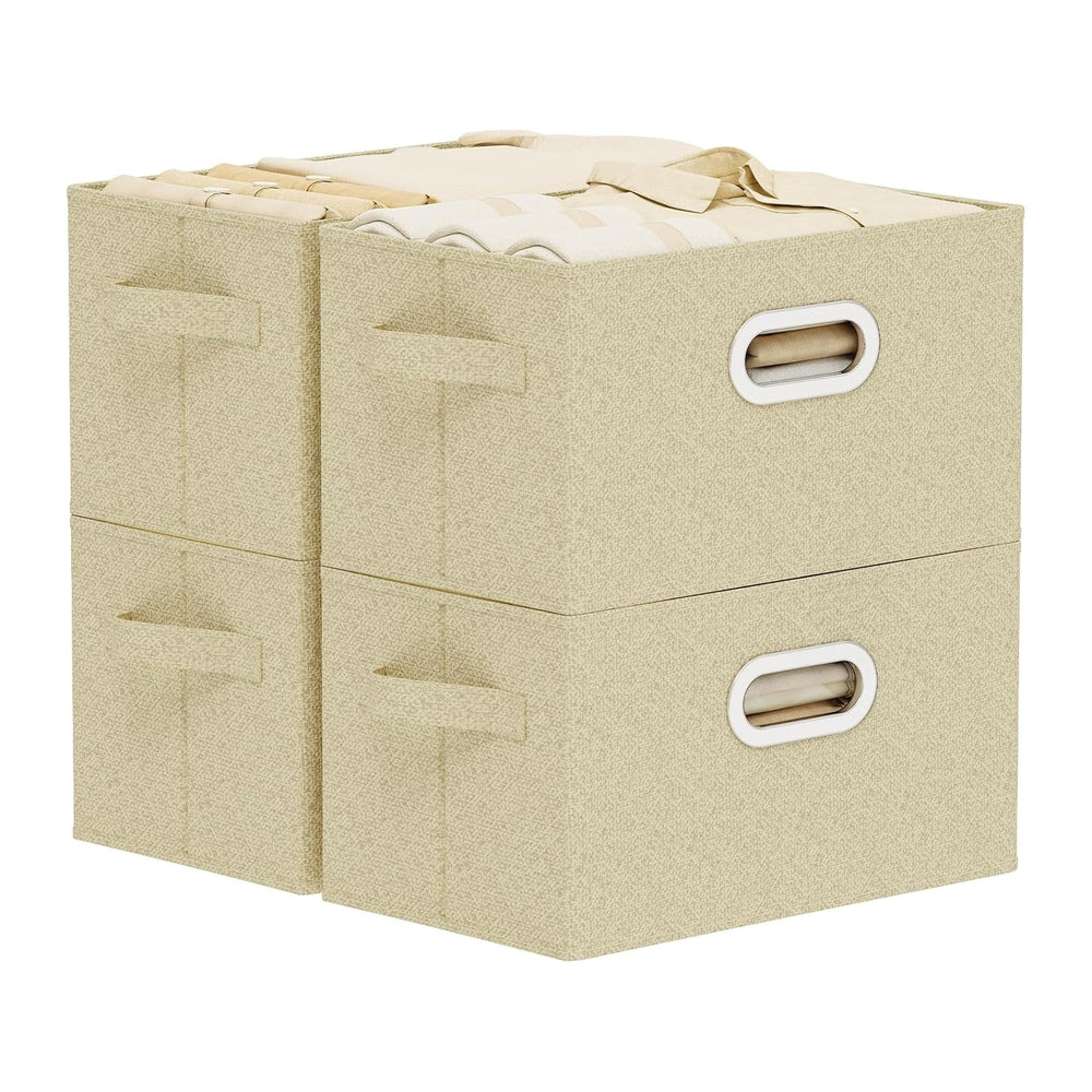 Storage Bins with Metal Grips,Grey and Beige,15x9.8x9.8in,4 Pack