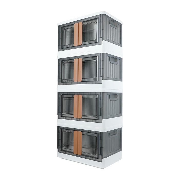 Storage Box, Plastic Cabinet, 8.4 Gallon (32L) Capacity (Each One), 4 Packs, Stackable Collapsible Drawer, with Door and Buckle, Organizer for Home and Office, Transparent