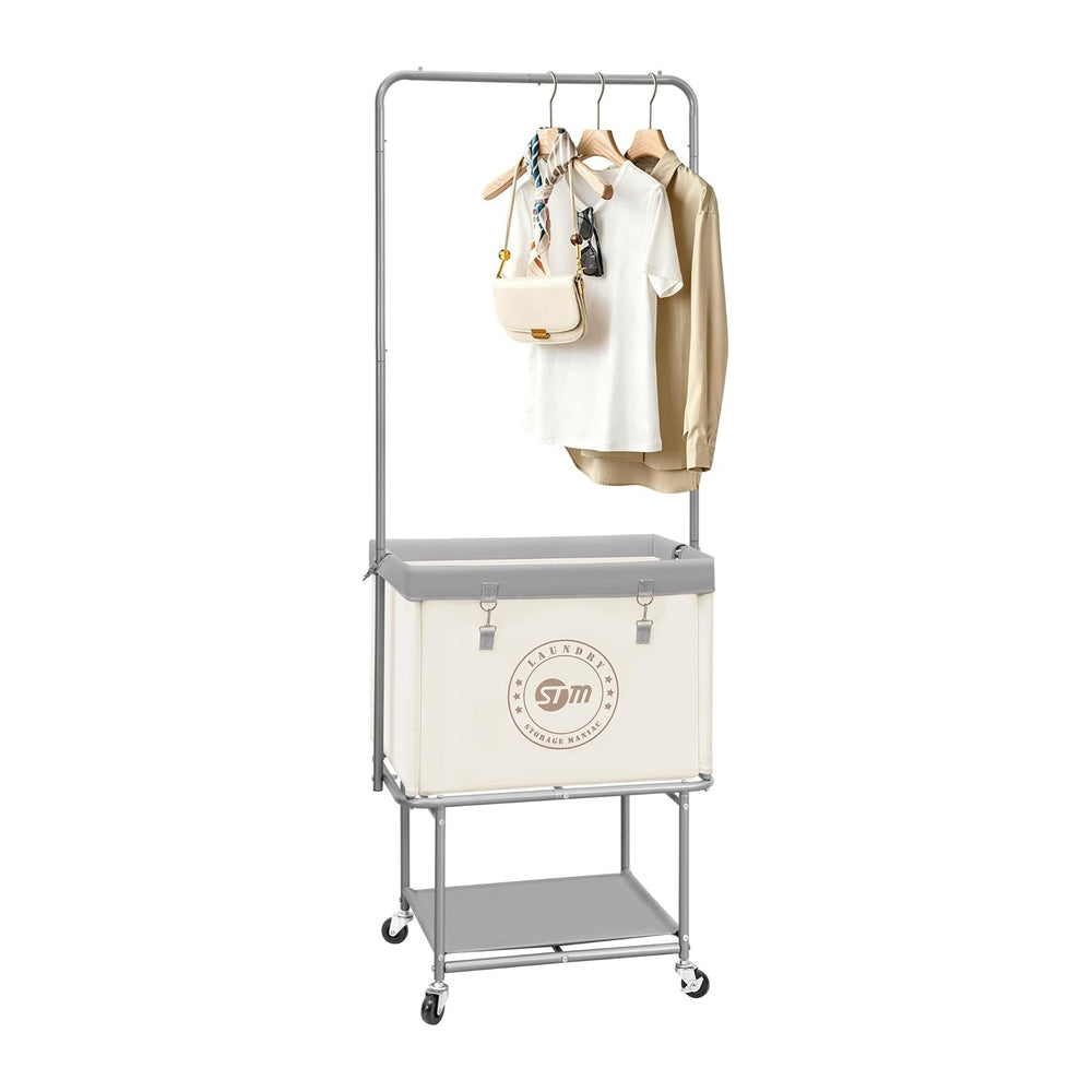 STORAGE MANIAC Rolling Laundry Cart with Hanging Bar & Storage Shelf, 110...