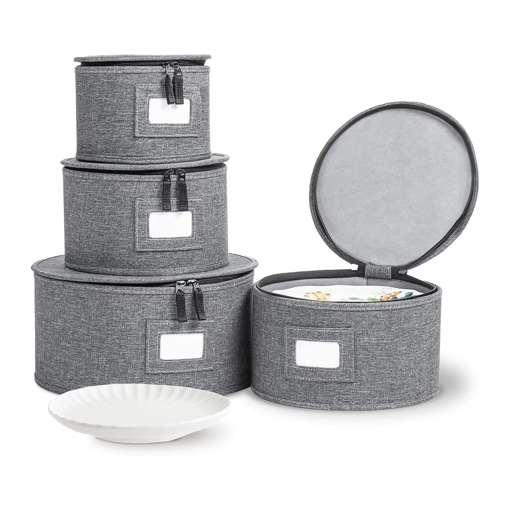 storageLAB 4-Piece China Plate Storage Set | Hard Shell Dividers | Gray
