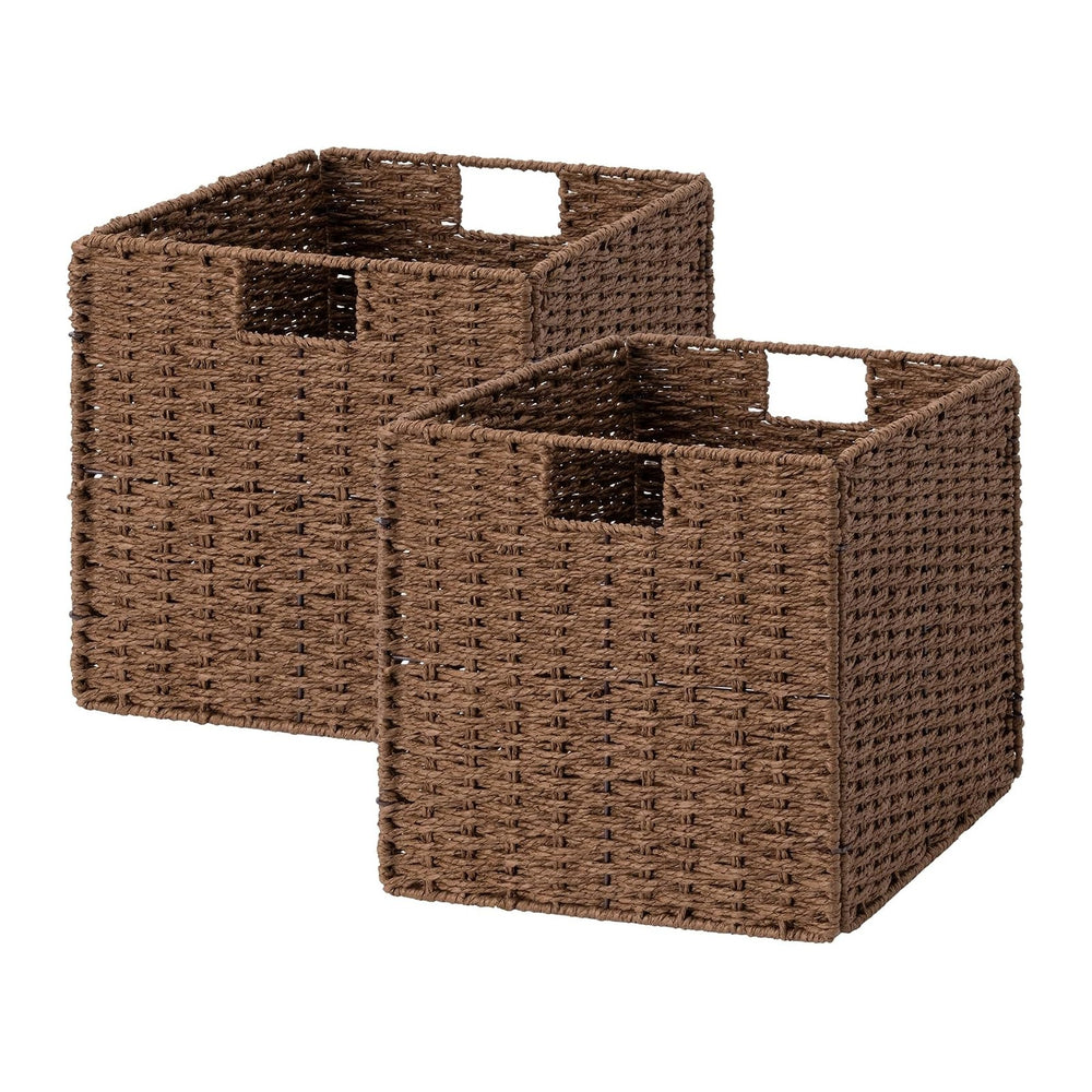 StorageWorks 13 inch Cube Storage Bins, Wicker Baskets for Storage, Brown
