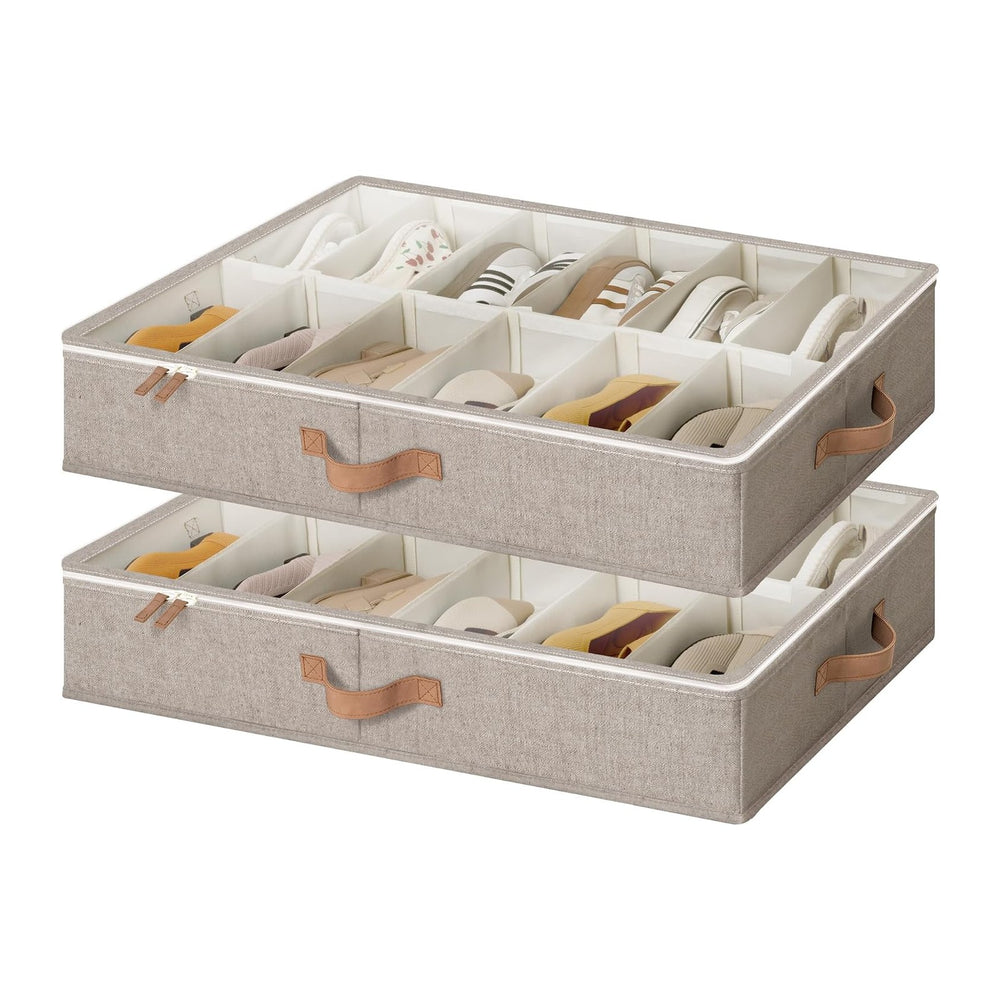 StorageWorks 2-Pack 24-Pair Under bed Shoe Storage Organizer, Taupe