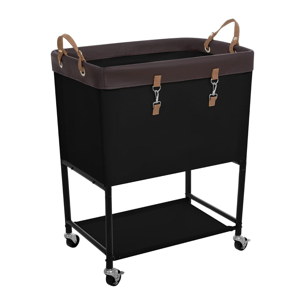 StorageWorks Laundry Cart, 2 Tier Rolling Basket with Wheels, 29 Gal, Black
