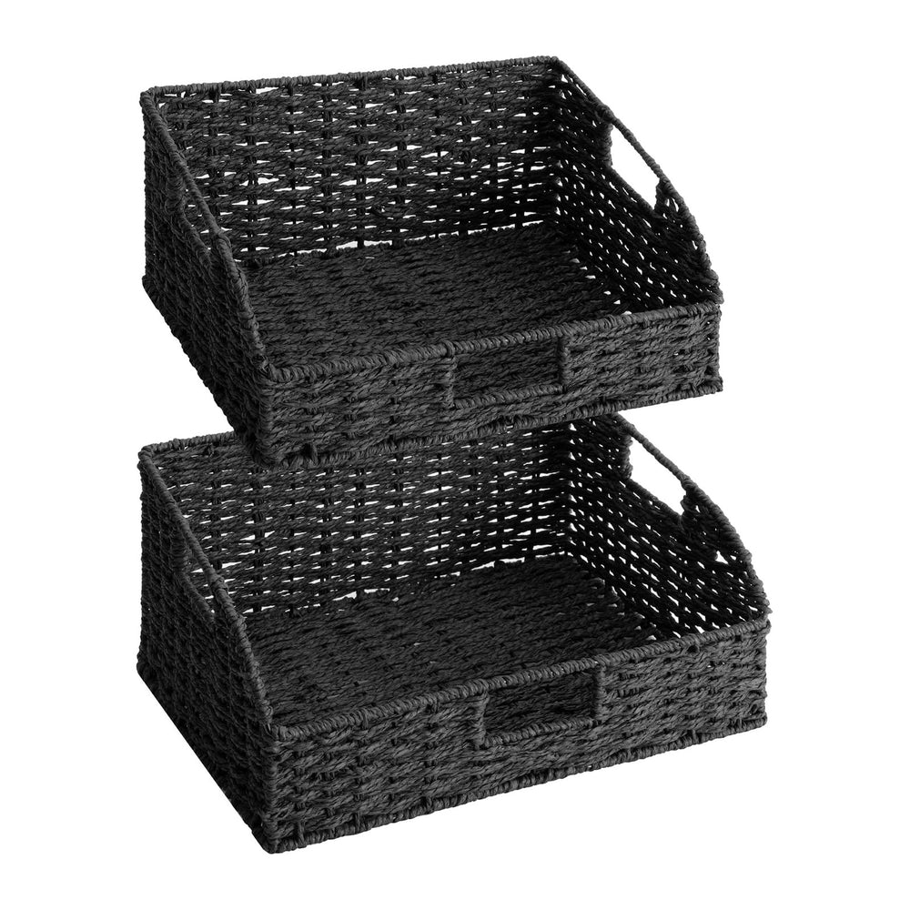 StorageWorks Pantry Baskets, Black Wicker Baskets with Handles, 2-Pack