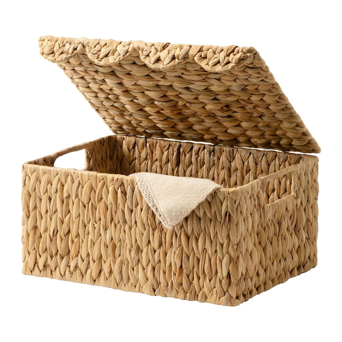 StorageWorks Scalloped Wicker Basket with Lid, Woven Water Hyacinth Basket