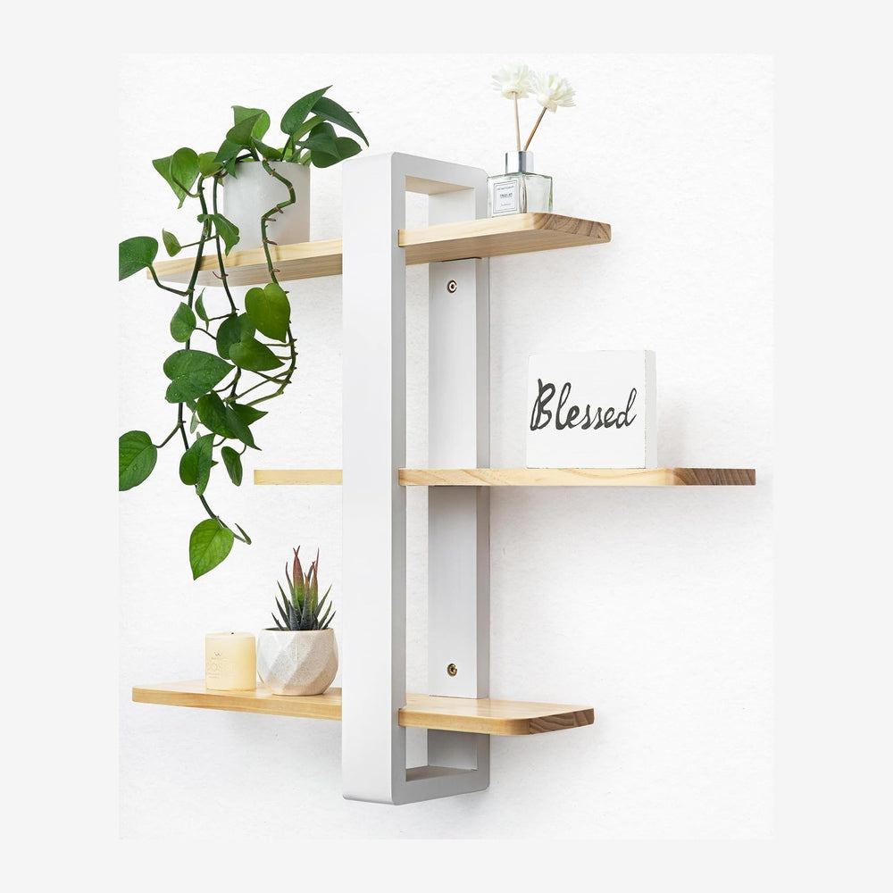 SUMGAR Floating Shelves for Wall, 3 Tier White Wood Adjustable Shelf Unit