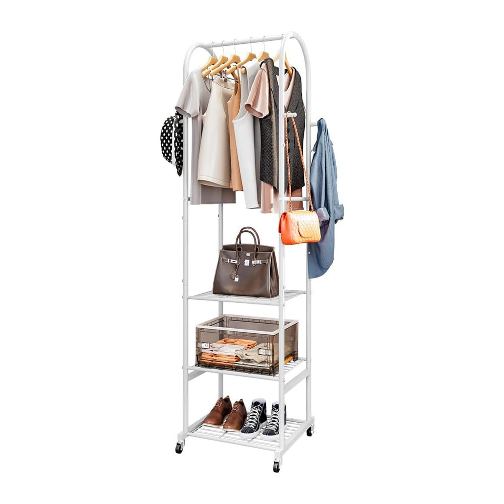 SUOERNUO Rolling Clothes Rack Clothing Rack With 3 Tier Metal Shelves