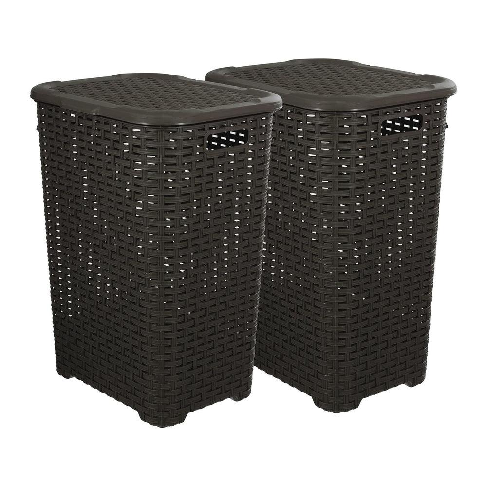 Superio Laundry Hamper with Lid 60 Liter Brown (2 Pack) Plastic Wicker Large ...
