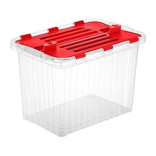 Superio Red Storage Box with Red Hinged Lids, 2 Pack Plastic Container Bins for Organizing with Attached Lid, Stackable Crates, BPA Free, Organizers for Home, Office, Dorm (2, 27.5 Quart)