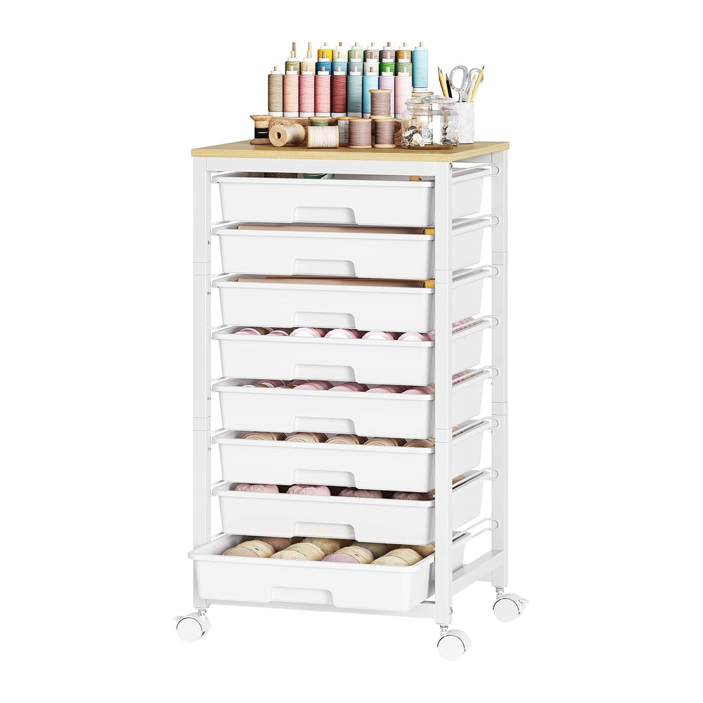 SYKIARIOL Rolling Cart with 8 Drawers,White