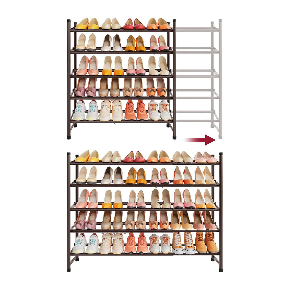 Tajsoon Expandable Shoe Rack for Closet 5 Tier, 28“-41“Stackable, Bronze