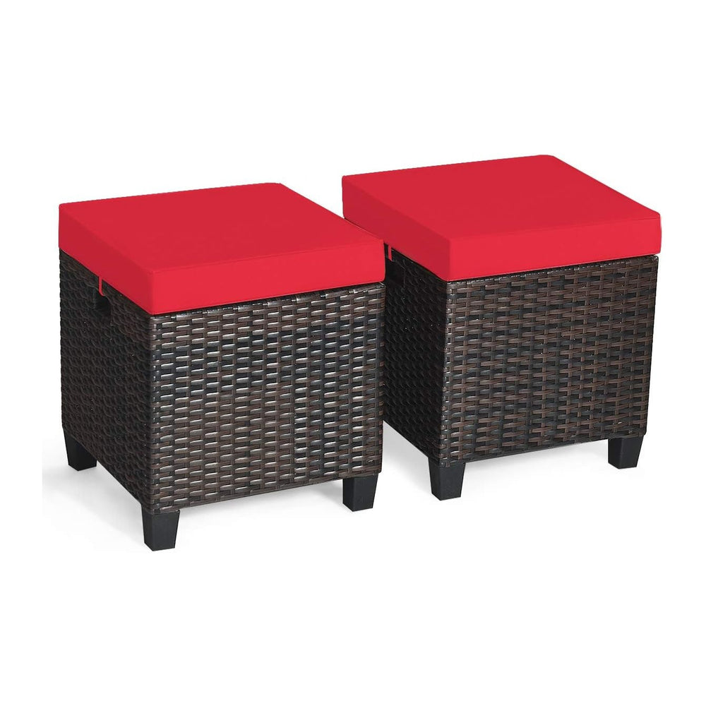 Tangkula 2 Pieces Outdoor Patio Ottoman, All Weather Rattan Wicker Ottoman Se...