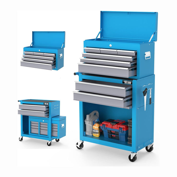 TUFFIOM 8-Drawer Rolling Tool Chest w/Lock, Tool Storage Cabinet w/Wheels, Detachable Top, Drawers & Drawer Liners, Tool Organizer Box for Garage, Warehouse & Repair Shop