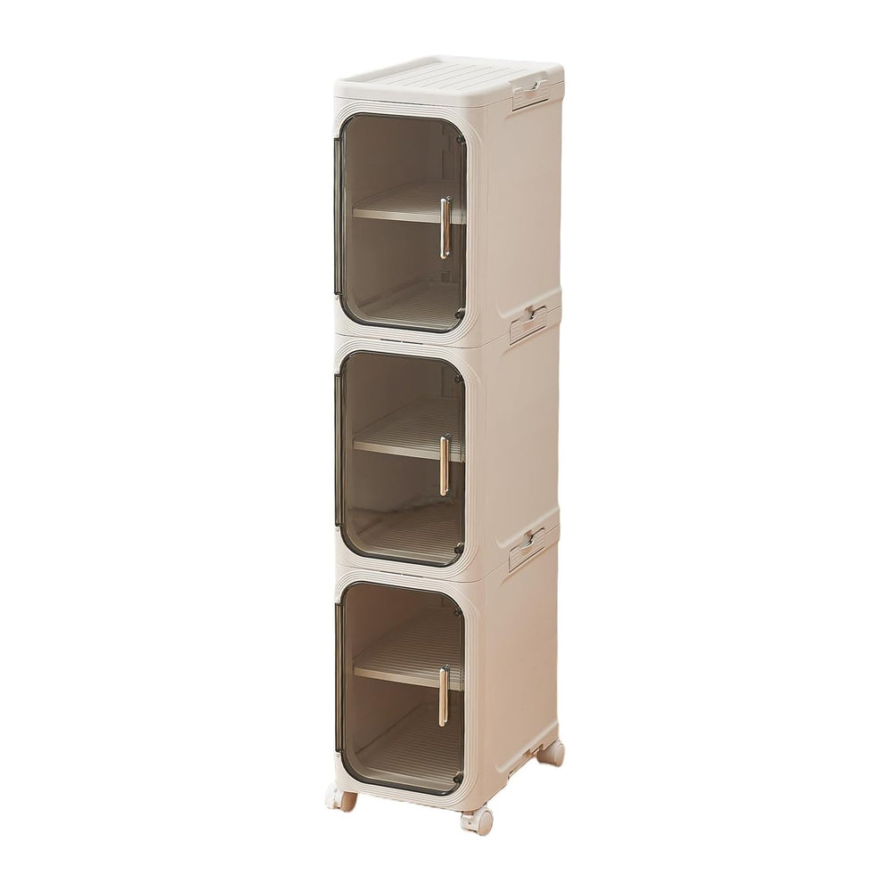 UFORU Tall Narrow Storage Cabinet,Slim Organizer with Magnetic Doors&Wheels
