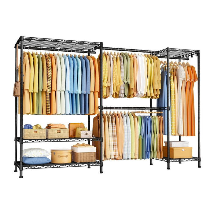 ULIFHOME E17 Heavy-Duty Clothes Rack with 2 Expandable Hanging Rods, Black