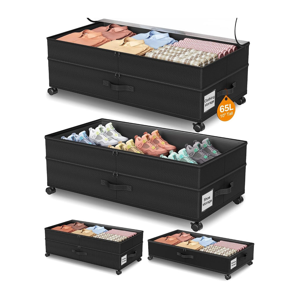 Under Bed Storage with Wheels,2Pack Underbed Shoe Storage Organizer,7.5-10.6 ...