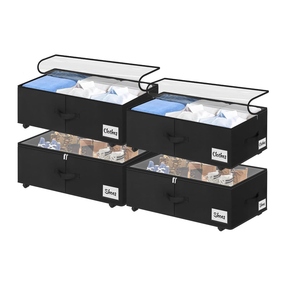 Under Bed Storage with Wheels, 4-Pack 10" Height XXL 75L Rolling Storage...