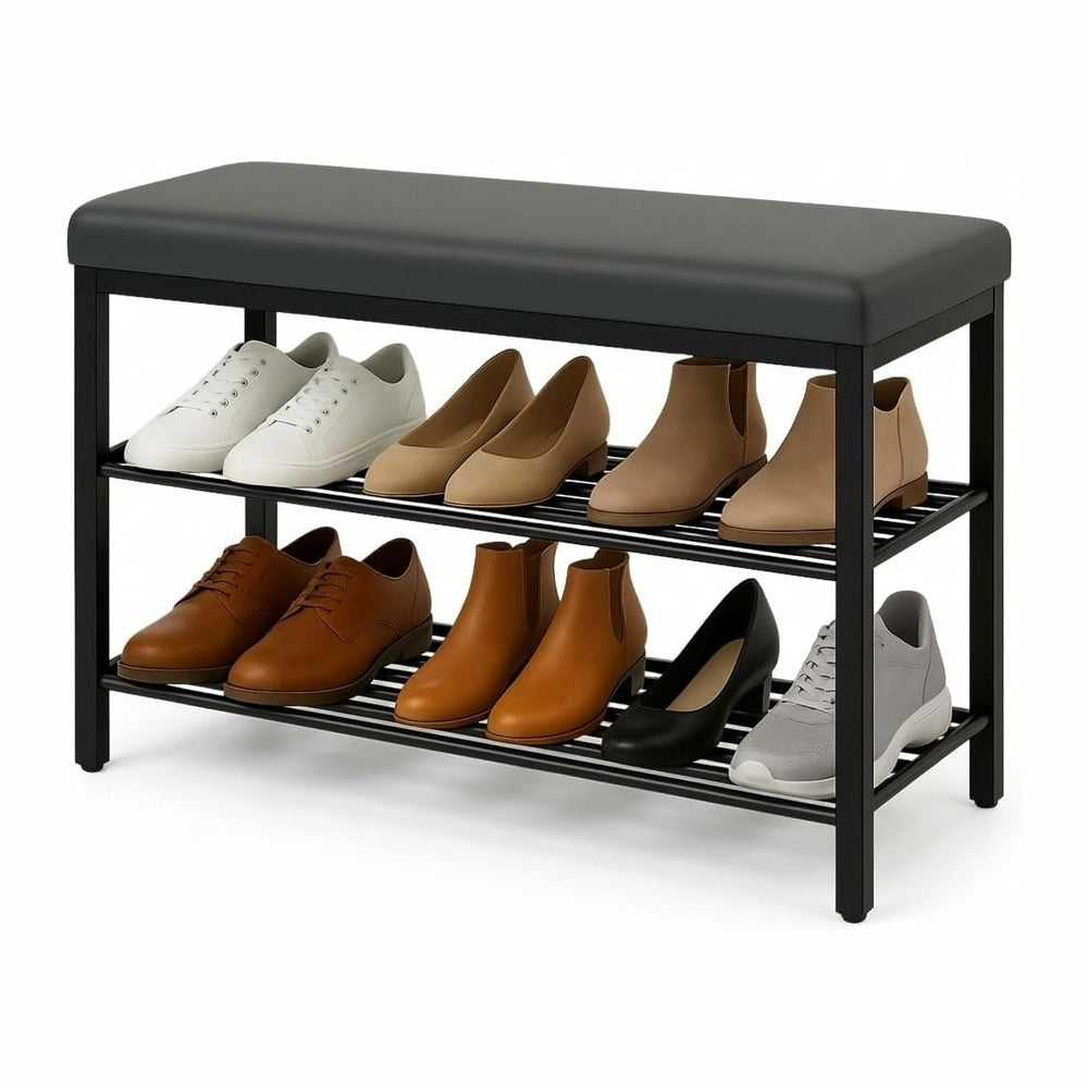 USTECH Shoe Storage Bench with 3 Tier Standing Shelf and Comfortable Seat | P...