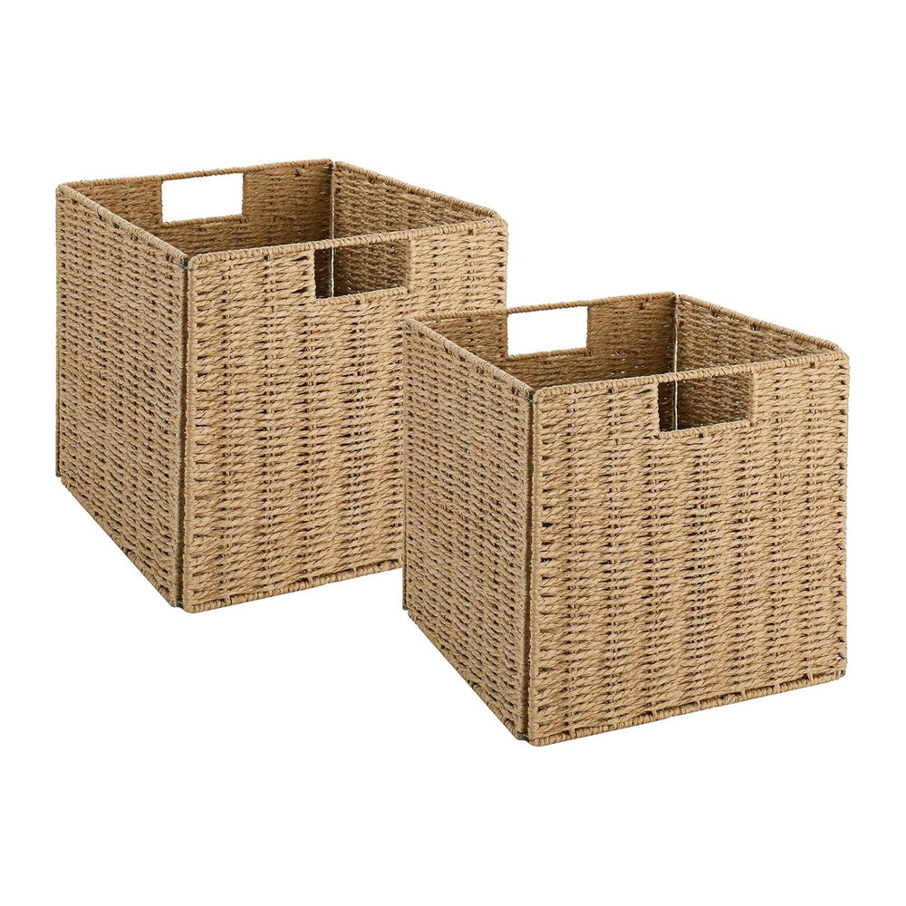 Vagusicc Wicker Baskets, Set of 2 Hand-Woven Storage Baskets for Shelves with...
