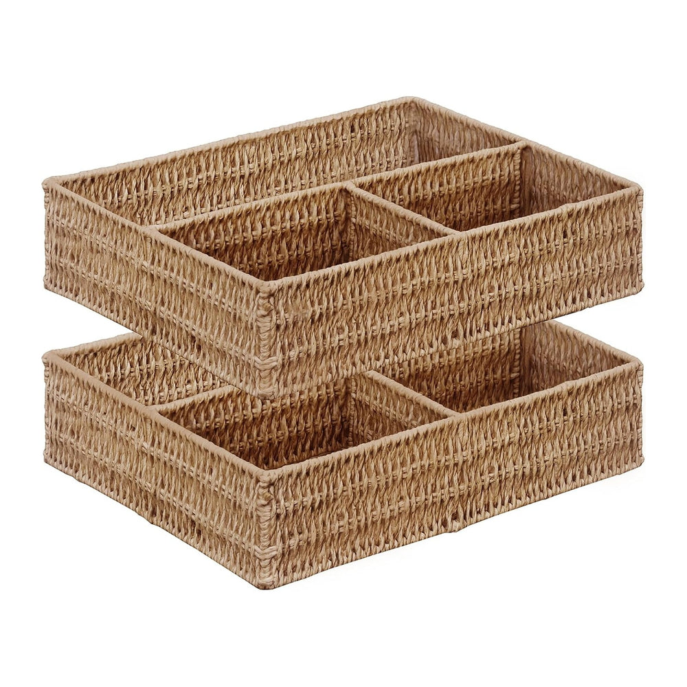 Vagusicc Wicker Divided Storage Basket, Wicker Baskets, Basket for Shelves Dr...