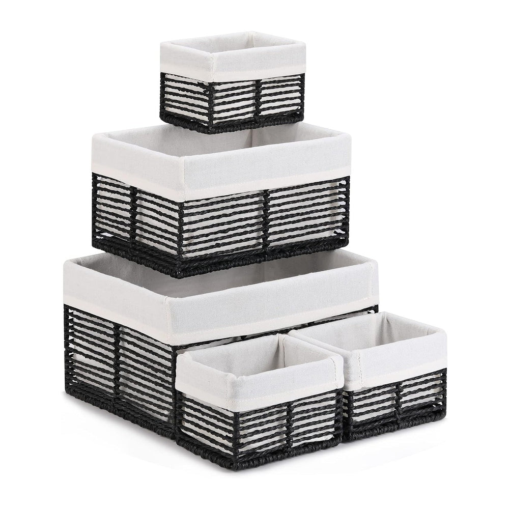 Vagusicc Wicker Storage Baskets, Hand-Woven Paper Rope Black Baskets for Stor...